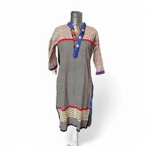 Artsy Boho Tribal Patchwork Geometric Tunic Dress Large Indie Festival Ethnic
